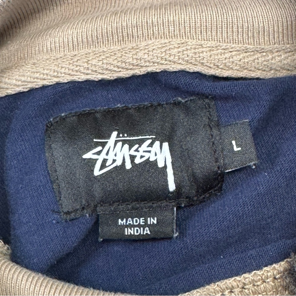Stussy striped long-sleeve rugby shirt navy and beige Sz Large Men’s - Picture 8 of 12